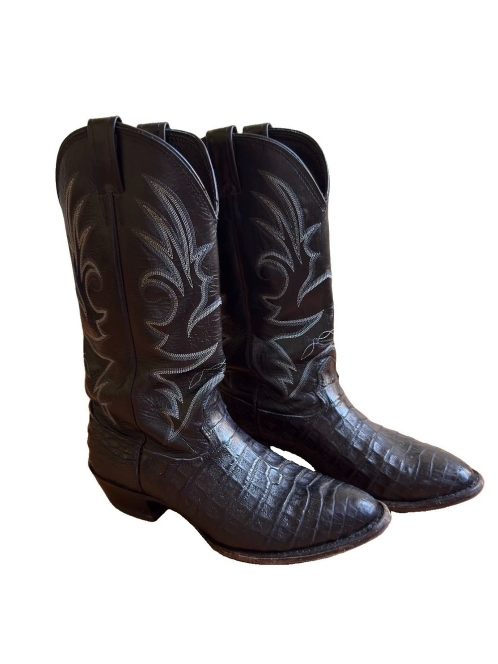 Vintage Larry Mahan Men's Black Caiman Belly Size 9 1/2 Cowboy Boots
